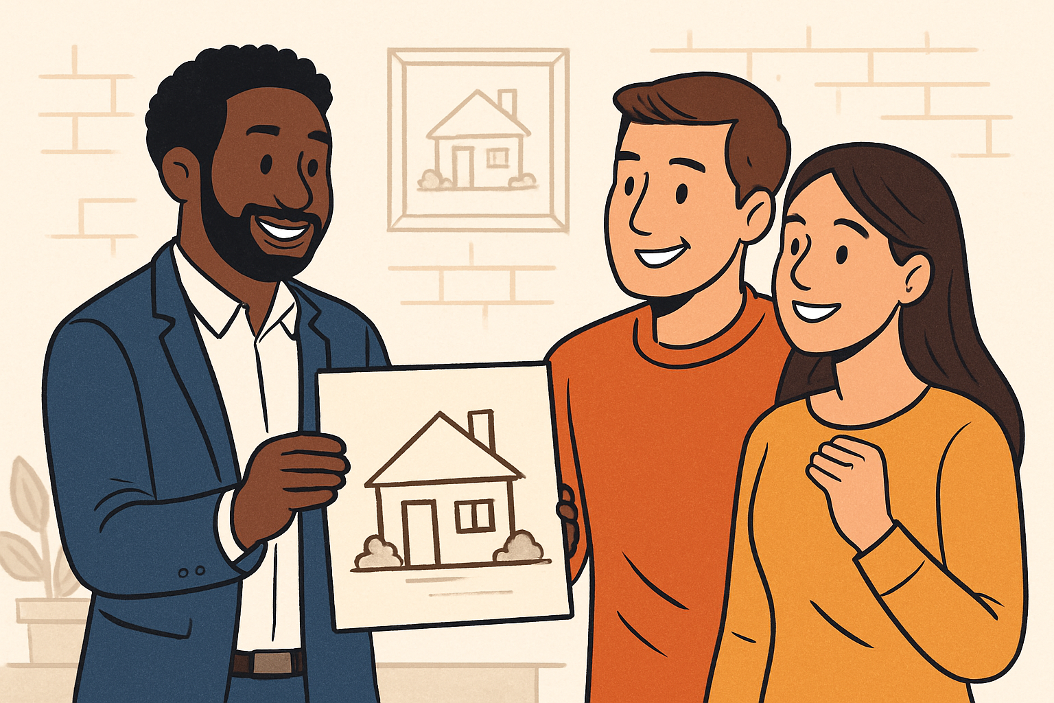 Friendly consultant helping clients choose a home